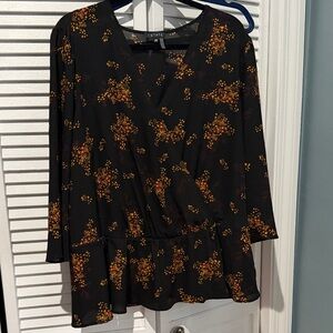 Slate Black and Orange Floral pendulum Blouse